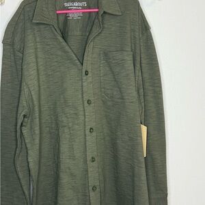 Green Button Down Shirt with Relaxed Fit and Textured Fabric